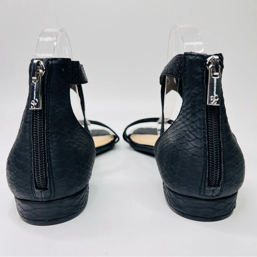 Jessica Simpson Aimlee Black /Silver Ankle Strap Block Low Heel Dressy Sandal